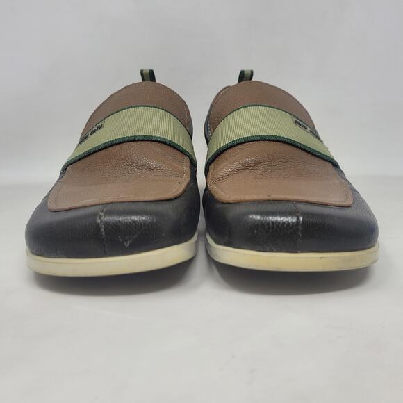 Miu Miu Shoes Mens 6.5 Brown Green Leather Colorblock Loafers Slip On Sporty main image 11